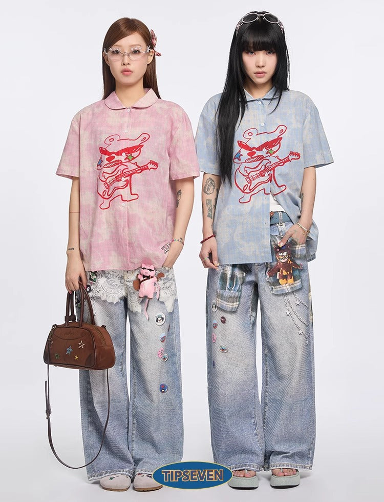 Original Retro Loose 3D Illusion Color Print Pants
 [ID:0559PA]