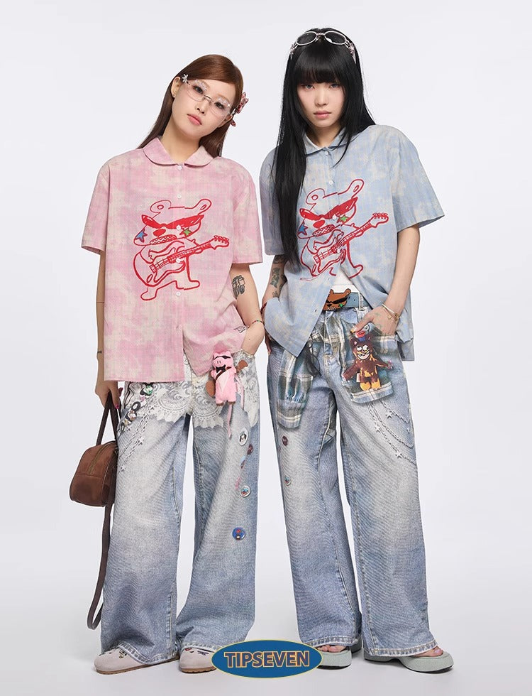 Original Retro Loose 3D Illusion Color Print Pants
 [ID:0559PA]