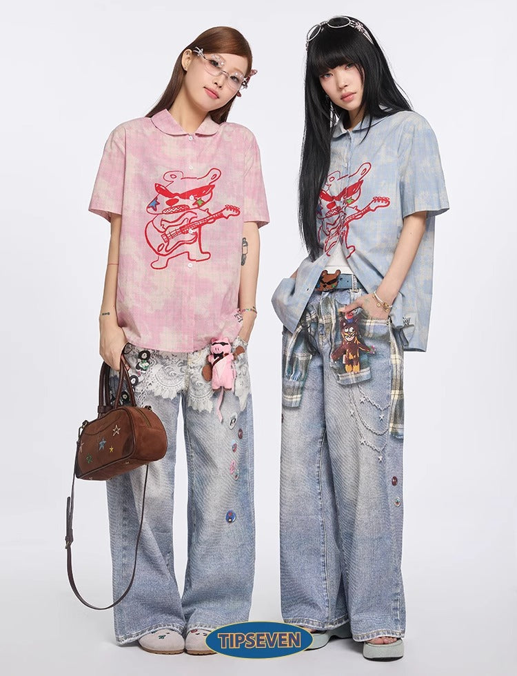 Original Retro Loose 3D Illusion Color Print Pants
 [ID:0559PA]