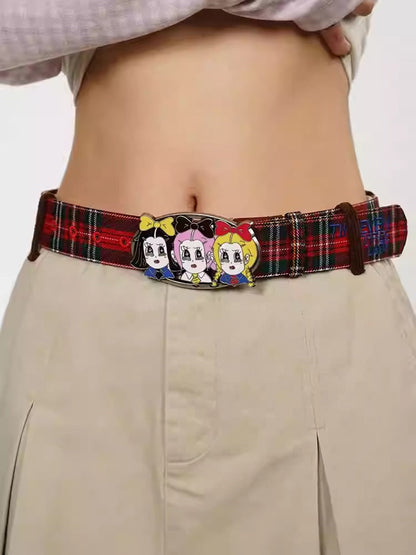 Office Lady Cartoon Plaid Classic Design Belt
 [ID:0560BE]