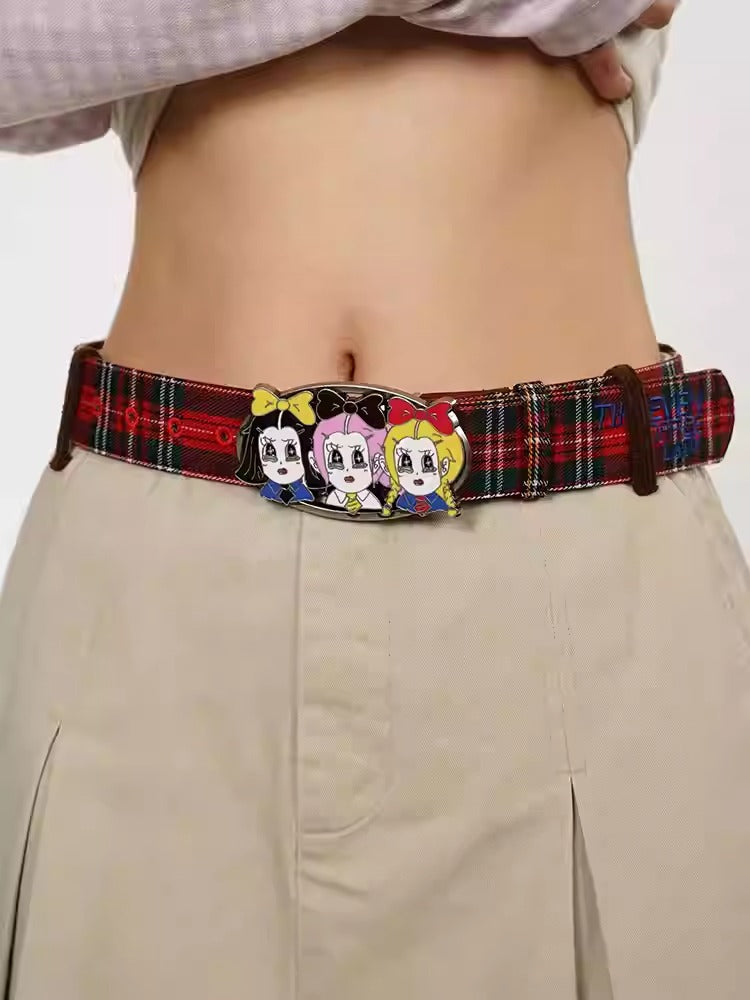 Office Lady Cartoon Plaid Classic Design Belt [ID:0560BE]