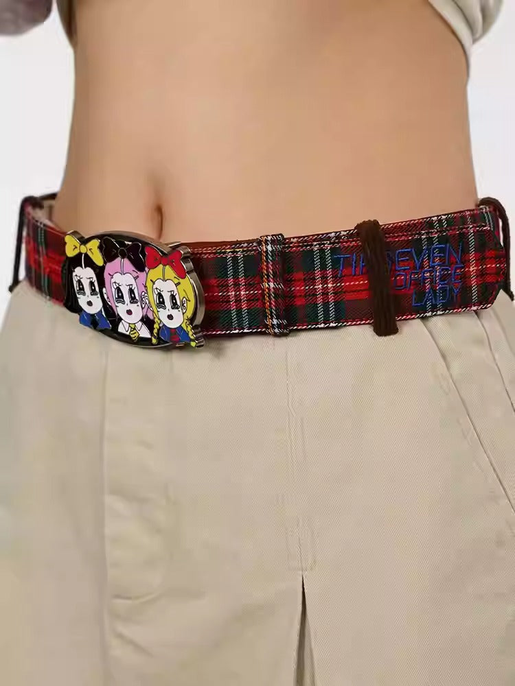 Office Lady Cartoon Plaid Classic Design Belt
 [ID:0560BE]