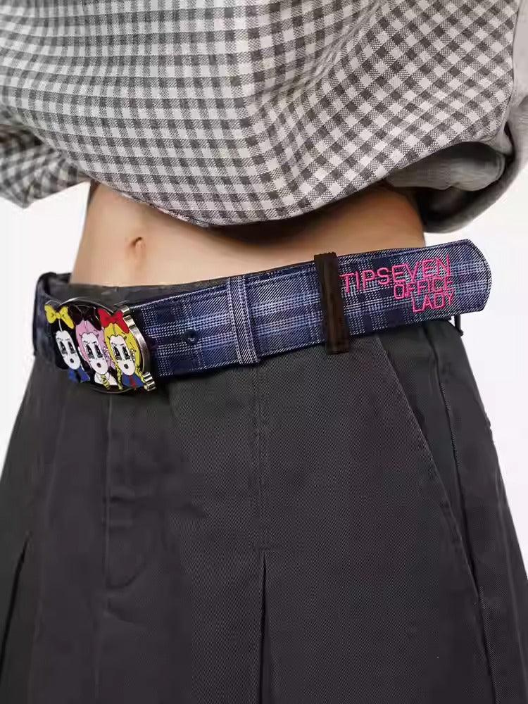 Office Lady Cartoon Plaid Classic Design Belt
 [ID:0560BE]
