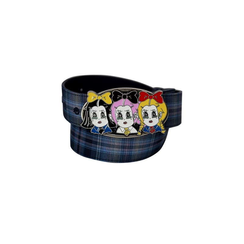 Office Lady Cartoon Plaid Classic Design Belt
 [ID:0560BE]