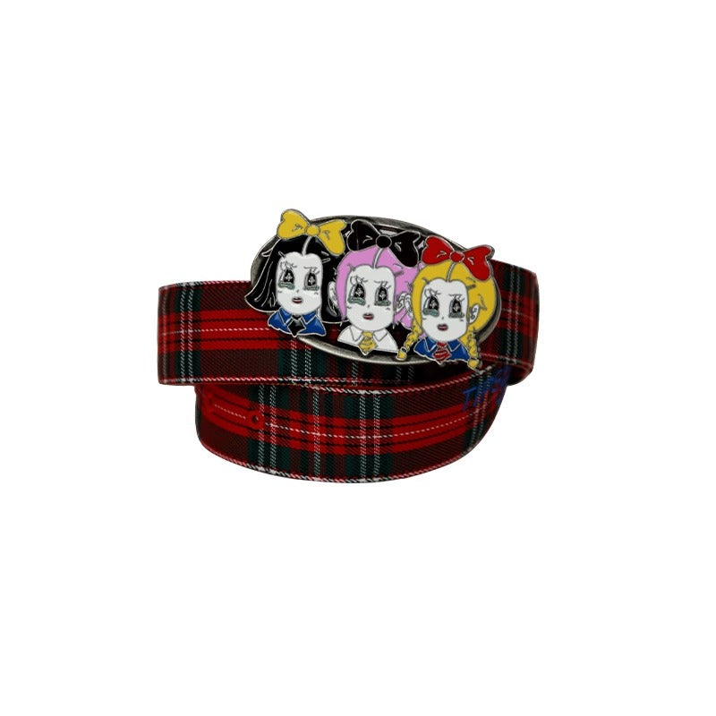 Office Lady Cartoon Plaid Classic Design Belt
 [ID:0560BE]
