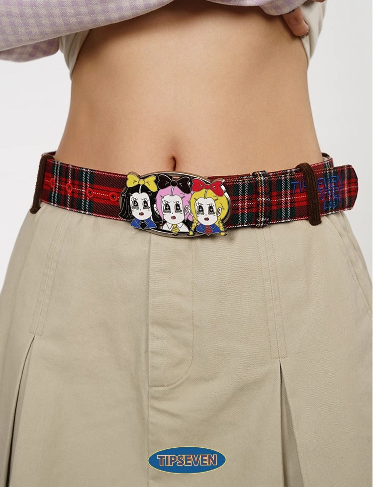 Office Lady Cartoon Plaid Classic Design Belt
 [ID:0560BE]