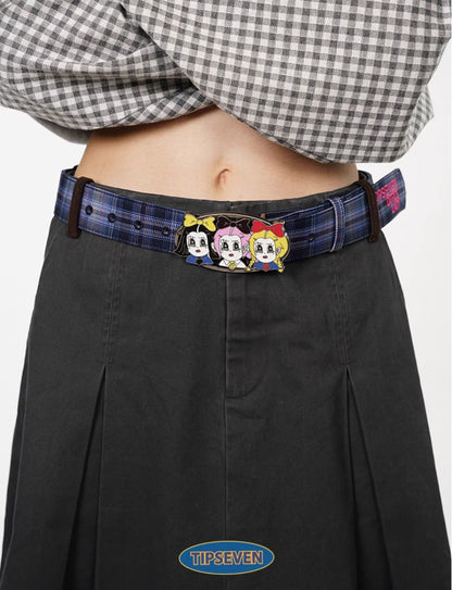 Office Lady Cartoon Plaid Classic Design Belt
 [ID:0560BE]