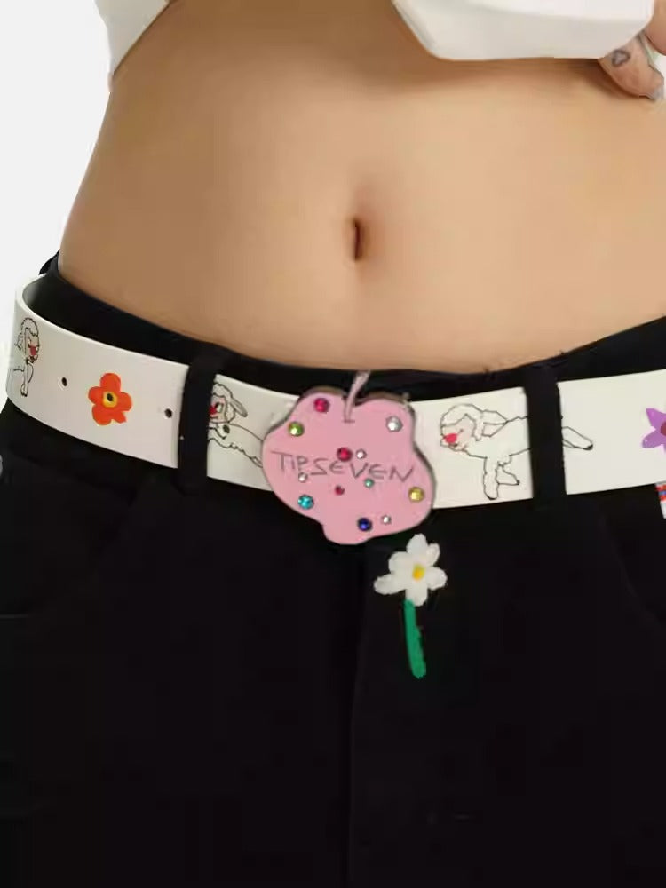 Hand Drawn Cartoon Apple Buckle Leather Belt [ID:0561BE]