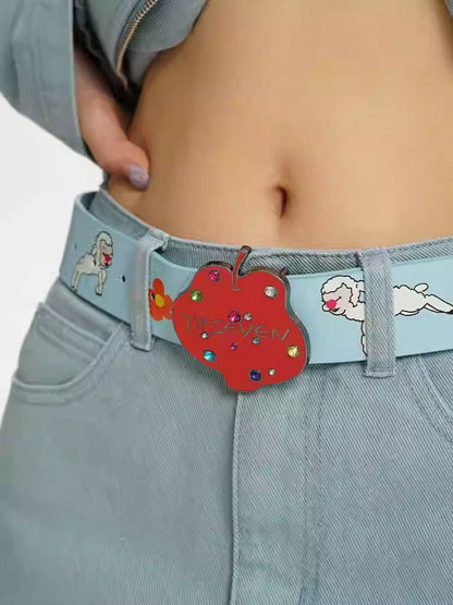 Hand Drawn Cartoon Apple Buckle Leather Belt
 [ID:0561BE]