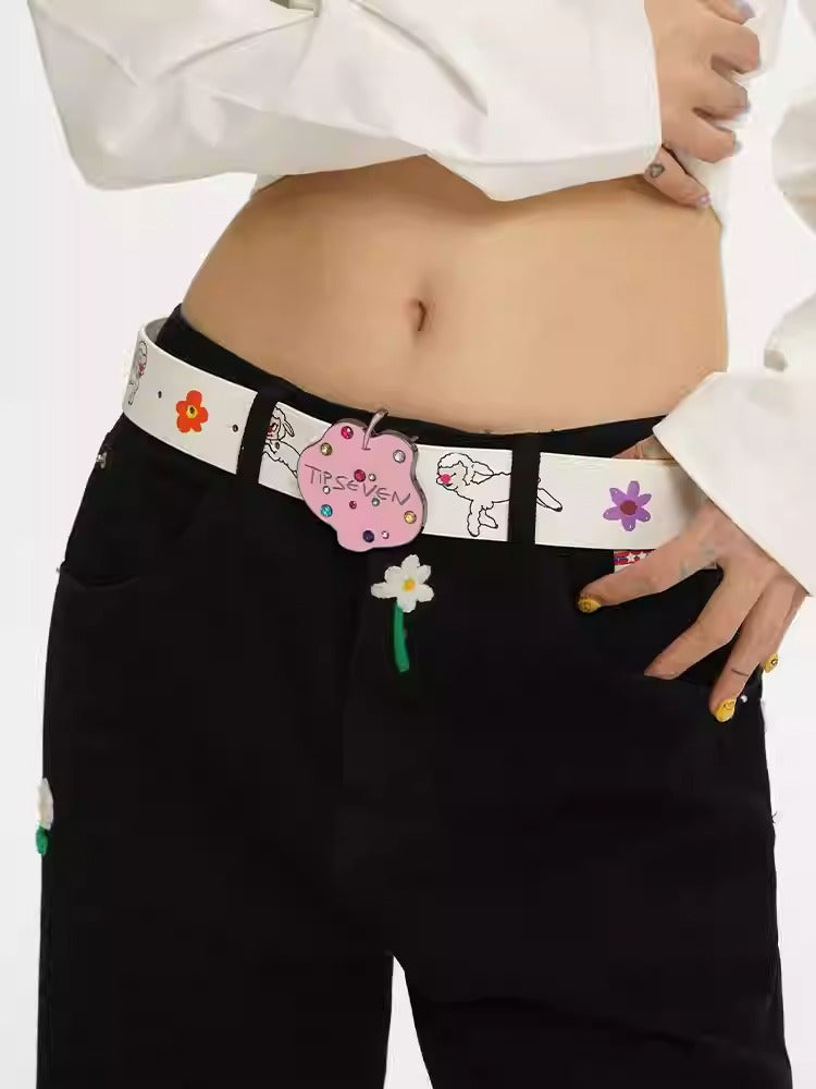 Hand Drawn Cartoon Apple Buckle Leather Belt
 [ID:0561BE]