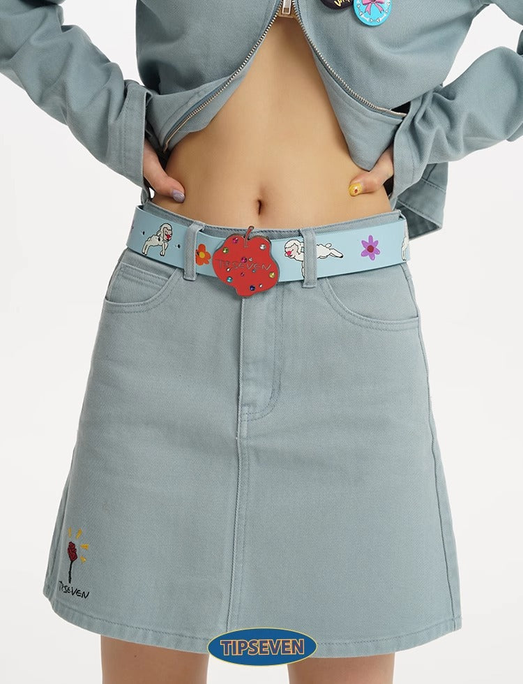 Hand Drawn Cartoon Apple Buckle Leather Belt
 [ID:0561BE]