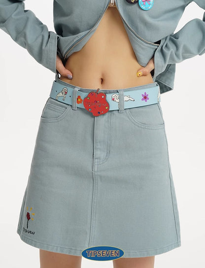 Hand Drawn Cartoon Apple Buckle Leather Belt
 [ID:0561BE]