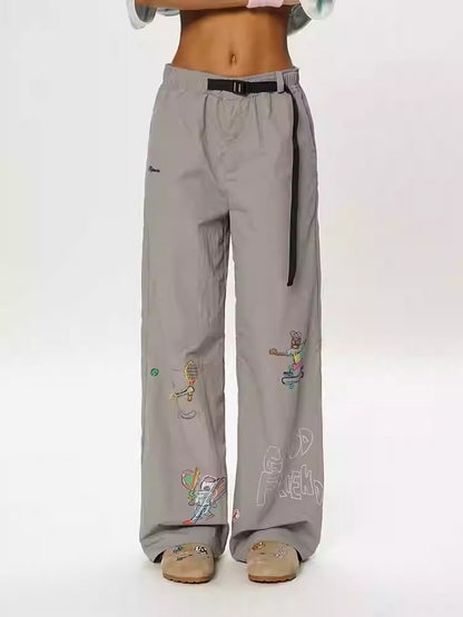 Olympic Style Graffiti Elastic Waist Casual Pants
 [ID:0562PA]