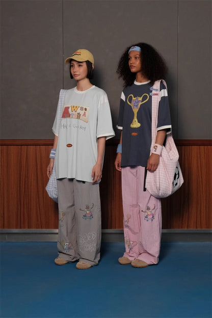 Olympic Style Graffiti Elastic Waist Casual Pants
 [ID:0562PA]