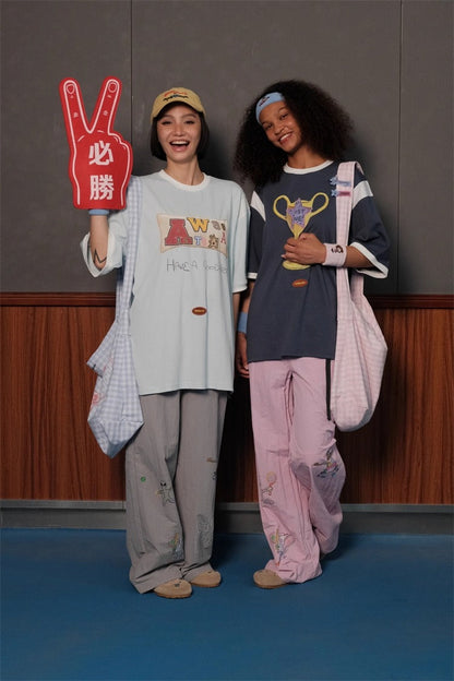 Olympic Style Graffiti Elastic Waist Casual Pants
 [ID:0562PA]