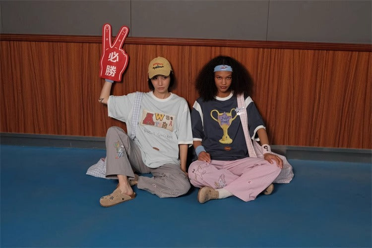 Olympic Style Graffiti Elastic Waist Casual Pants
 [ID:0562PA]