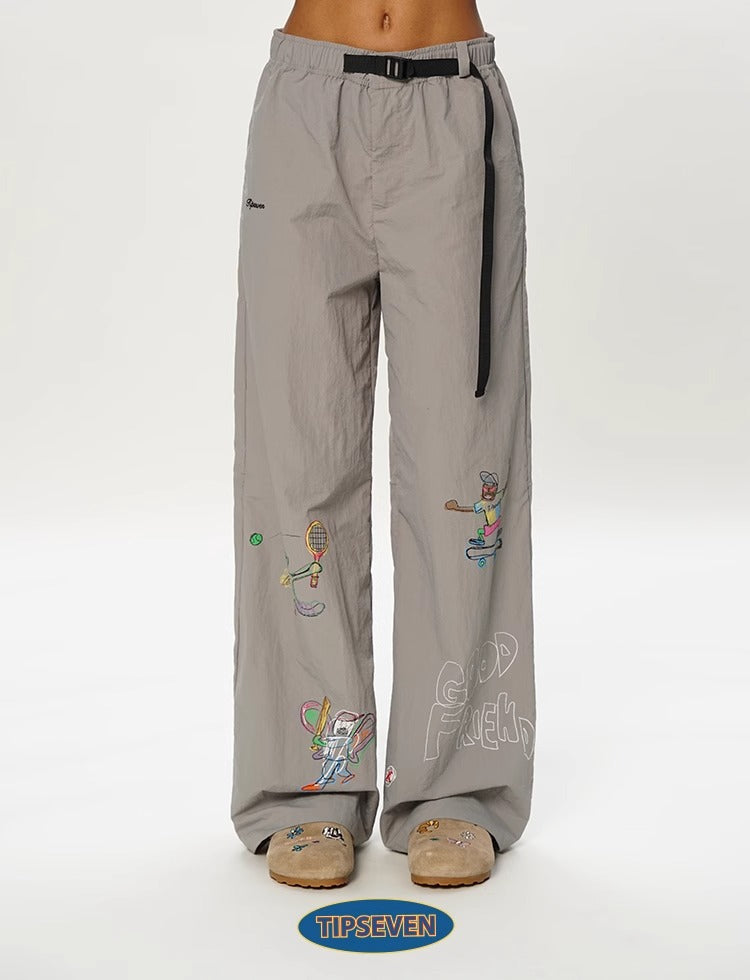 Olympic Style Graffiti Elastic Waist Casual Pants
 [ID:0562PA]