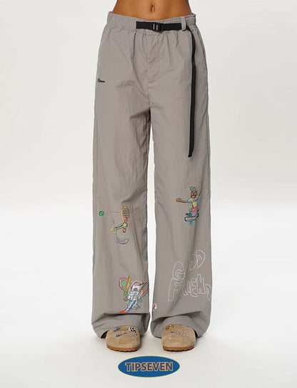 Olympic Style Graffiti Elastic Waist Casual Pants
 [ID:0562PA]