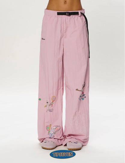 Olympic Style Graffiti Elastic Waist Casual Pants
 [ID:0562PA]