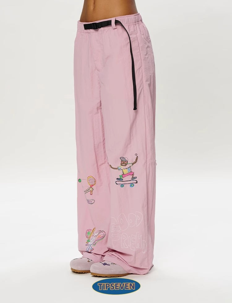 Olympic Style Graffiti Elastic Waist Casual Pants
 [ID:0562PA]