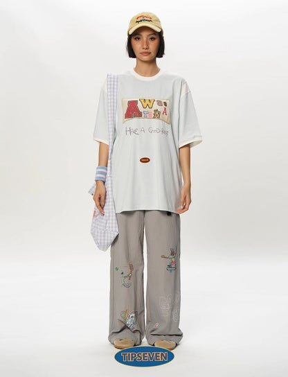 Olympic Style Graffiti Elastic Waist Casual Pants
 [ID:0562PA]