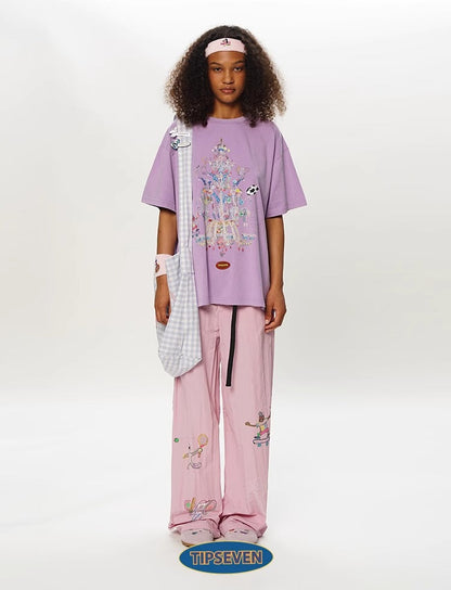 Olympic Style Graffiti Elastic Waist Casual Pants
 [ID:0562PA]