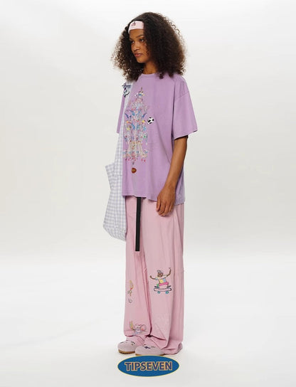 Olympic Style Graffiti Elastic Waist Casual Pants
 [ID:0562PA]