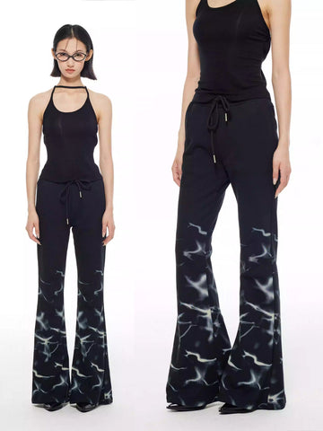 Lightning Print Elastic Waist Flared Sweatpants [ID:0564PA]