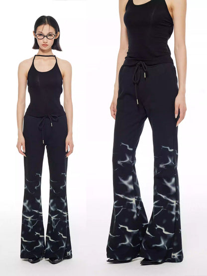 Lightning Print Elastic Waist Flared Sweatpants
 [ID:0564PA]