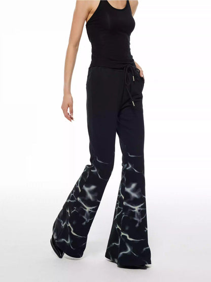 Lightning Print Elastic Waist Flared Sweatpants
 [ID:0564PA]