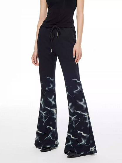 Lightning Print Elastic Waist Flared Sweatpants
 [ID:0564PA]