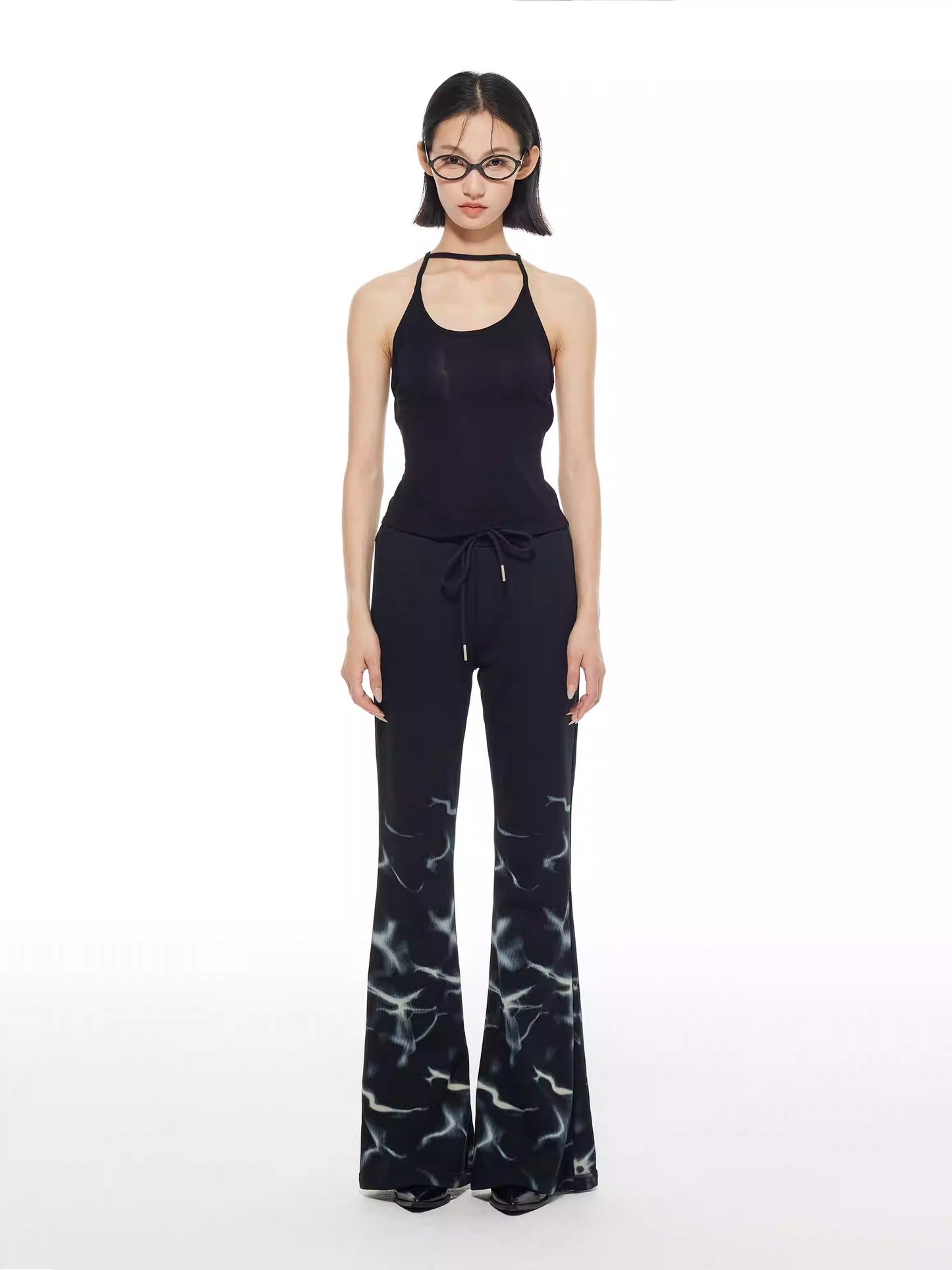 Lightning Print Elastic Waist Flared Sweatpants
 [ID:0564PA]