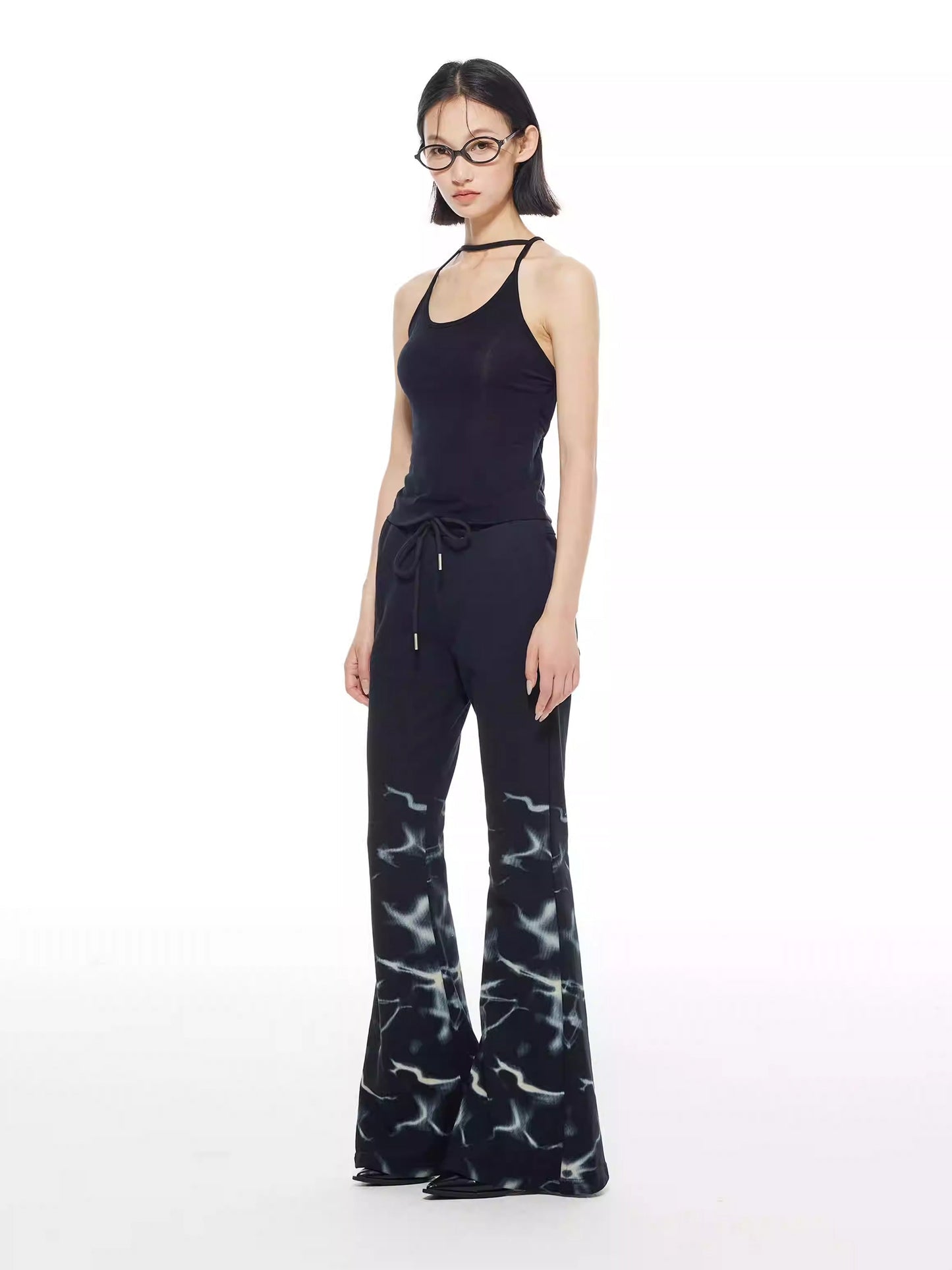 Lightning Print Elastic Waist Flared Sweatpants
 [ID:0564PA]