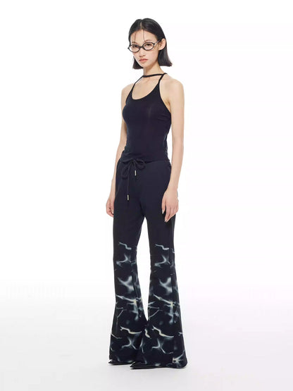Lightning Print Elastic Waist Flared Sweatpants
 [ID:0564PA]