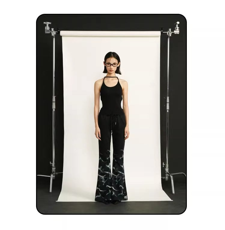 Lightning Print Elastic Waist Flared Sweatpants
 [ID:0564PA]