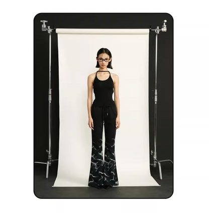 Lightning Print Elastic Waist Flared Sweatpants
 [ID:0564PA]