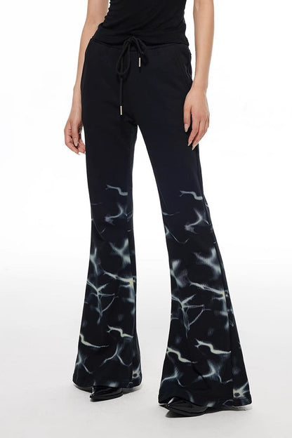 Lightning Print Elastic Waist Flared Sweatpants
 [ID:0564PA]