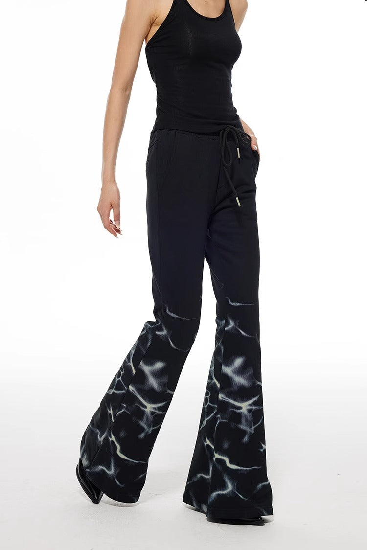 Lightning Print Elastic Waist Flared Sweatpants
 [ID:0564PA]
