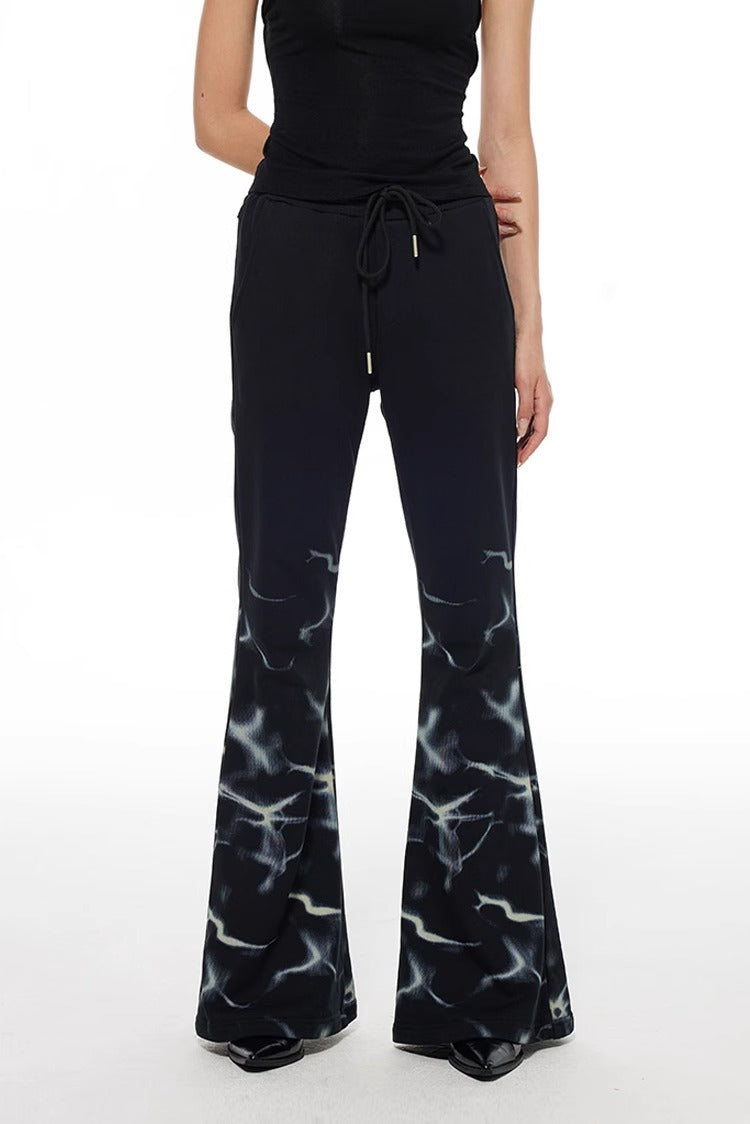 Lightning Print Elastic Waist Flared Sweatpants
 [ID:0564PA]