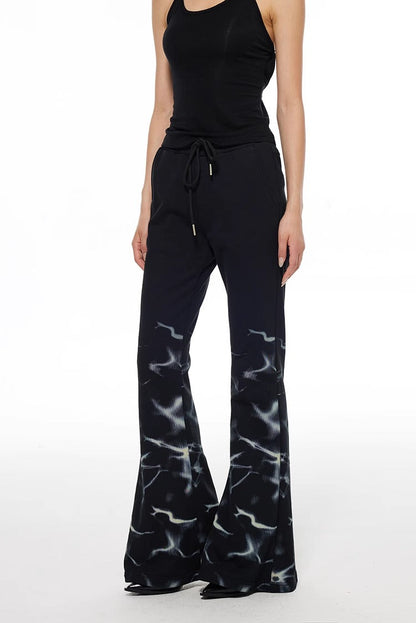 Lightning Print Elastic Waist Flared Sweatpants
 [ID:0564PA]