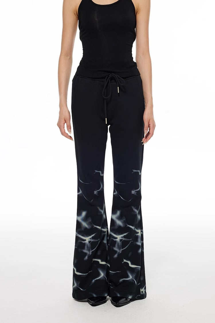 Lightning Print Elastic Waist Flared Sweatpants
 [ID:0564PA]