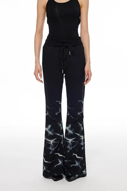 Lightning Print Elastic Waist Flared Sweatpants
 [ID:0564PA]
