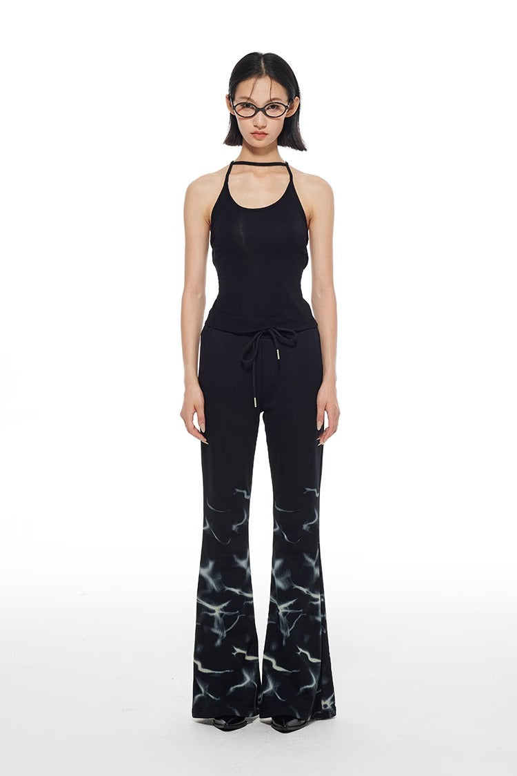 Lightning Print Elastic Waist Flared Sweatpants
 [ID:0564PA]