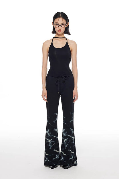 Lightning Print Elastic Waist Flared Sweatpants
 [ID:0564PA]