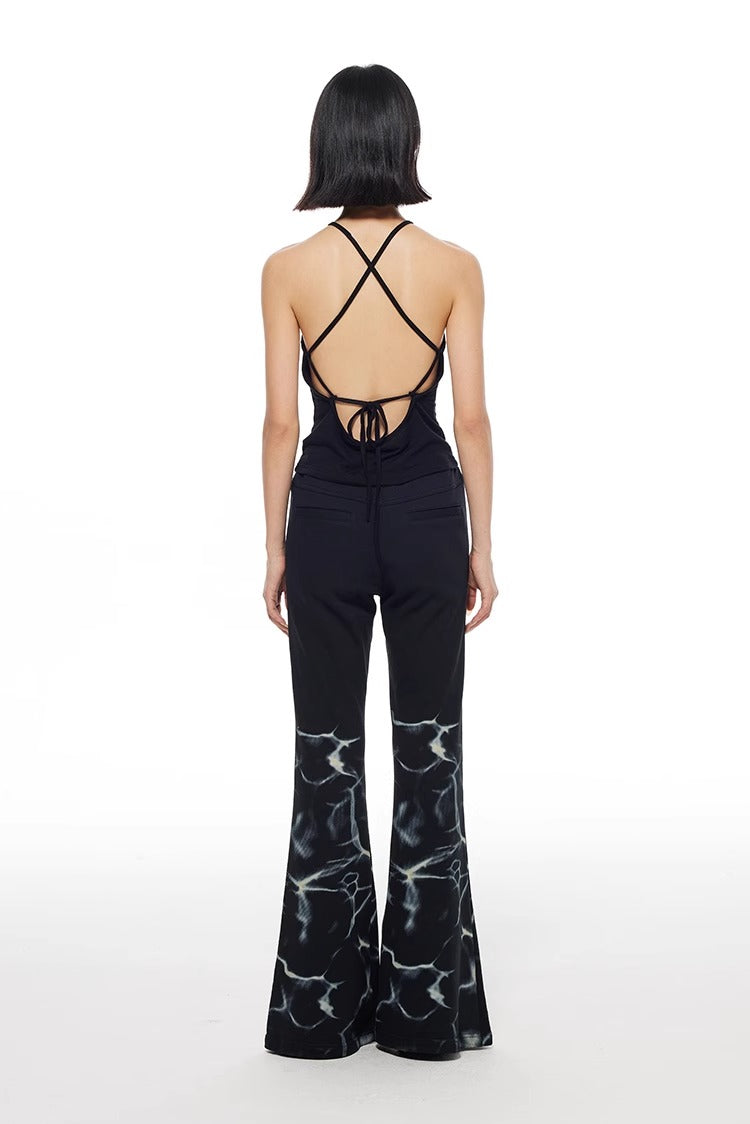 Lightning Print Elastic Waist Flared Sweatpants
 [ID:0564PA]