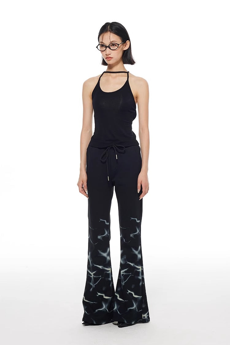 Lightning Print Elastic Waist Flared Sweatpants
 [ID:0564PA]