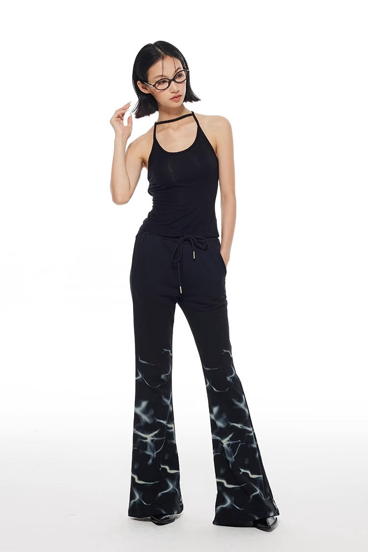 Lightning Print Elastic Waist Flared Sweatpants
 [ID:0564PA]