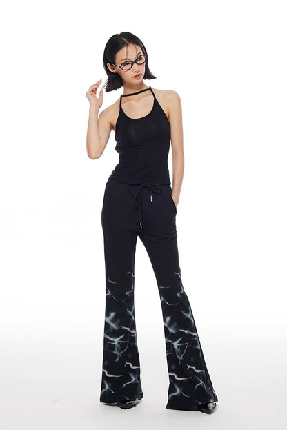 Lightning Print Elastic Waist Flared Sweatpants
 [ID:0564PA]