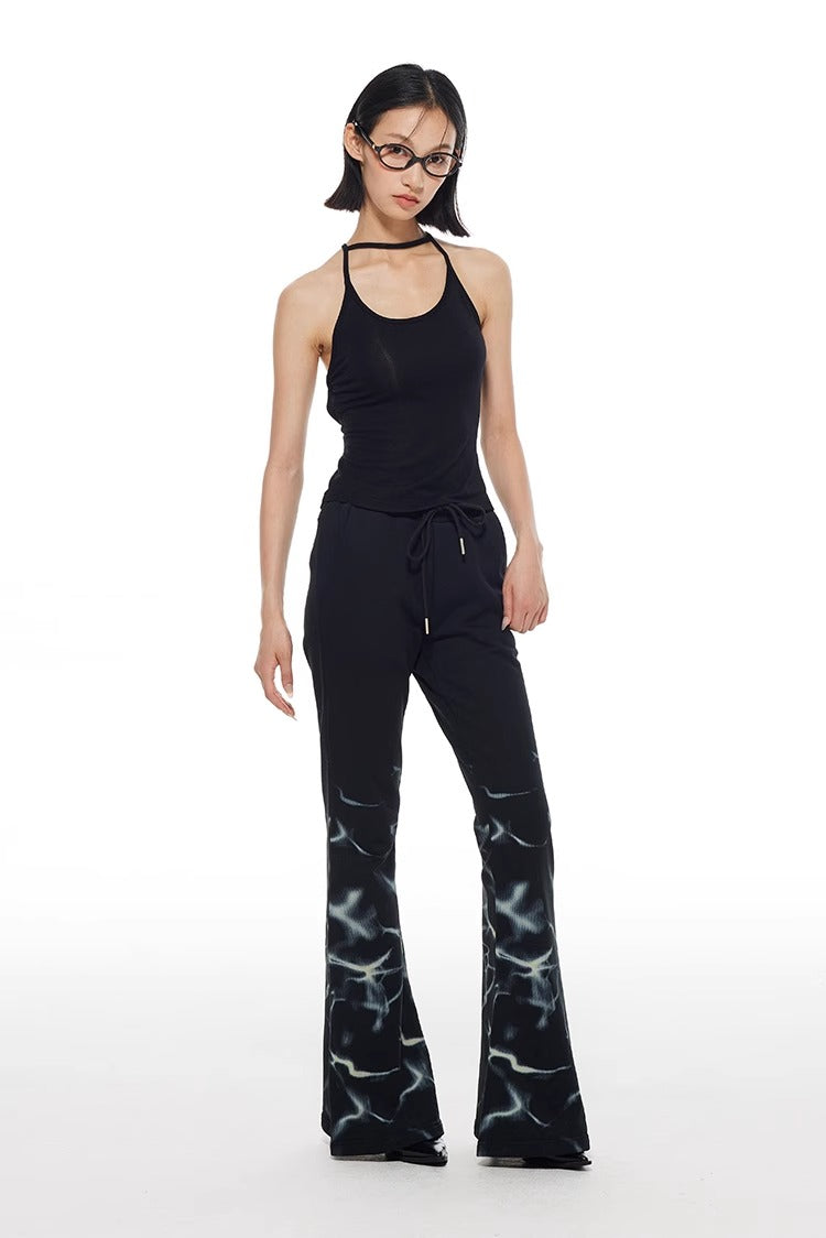 Lightning Print Elastic Waist Flared Sweatpants
 [ID:0564PA]