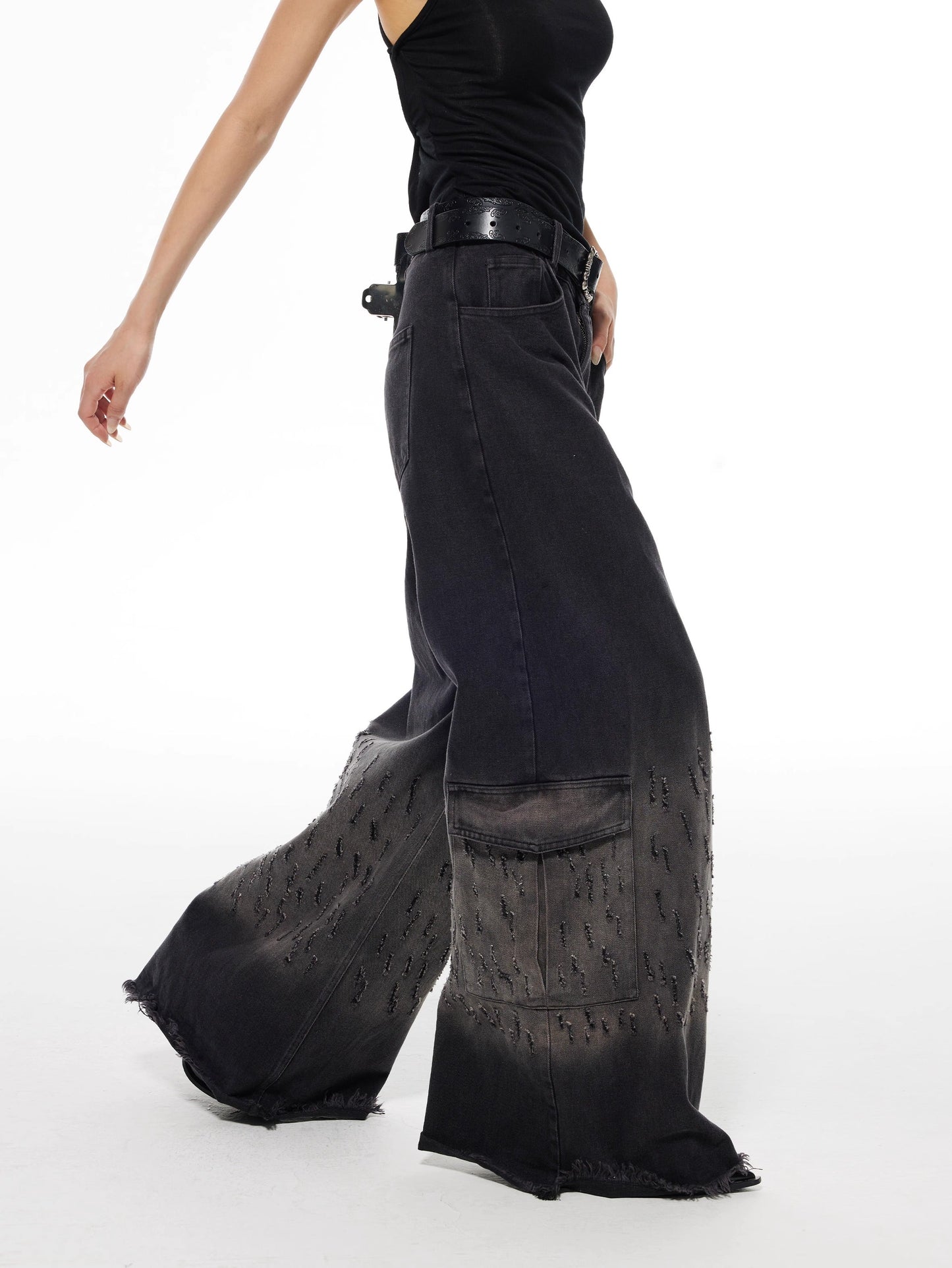 Vintage Washed Distressed Straight Wide Leg Oversize Pants
 [ID:0565PA]
